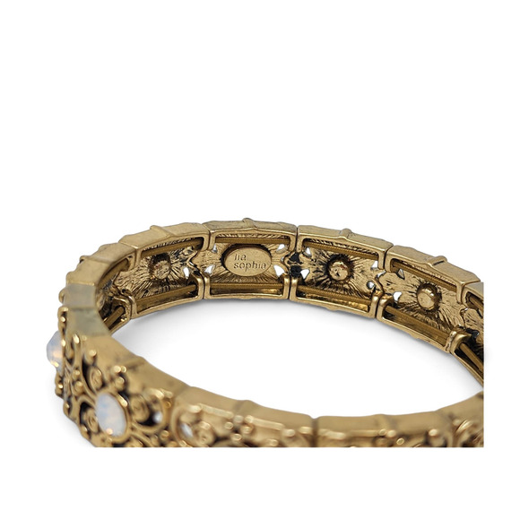 Lia Sophia Antiqued Matte Gold Stretch Bracelet "Nightshade" Cut Crystals - Picture 6 of 8